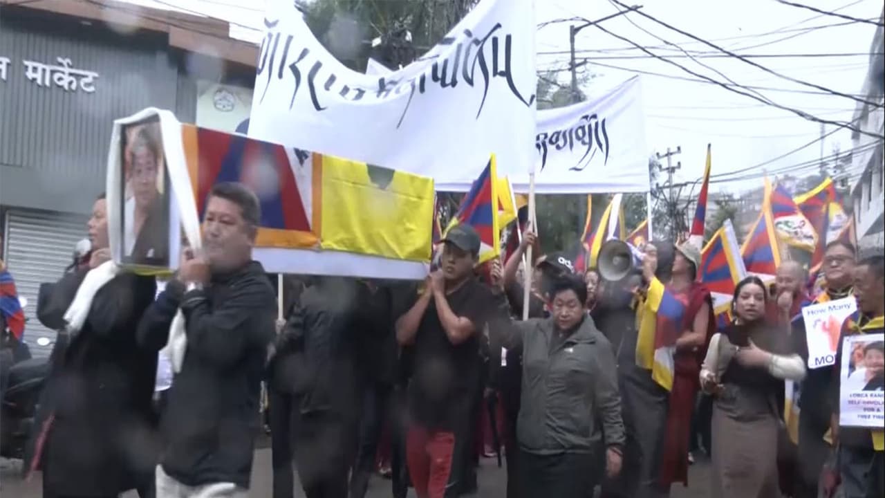 Visuals from protest rally of Tibetans in Dharamshala against China (Photo/ANI) Visuals from protest rally of Tibetans in Dharamshala against China (Photo/ANI)