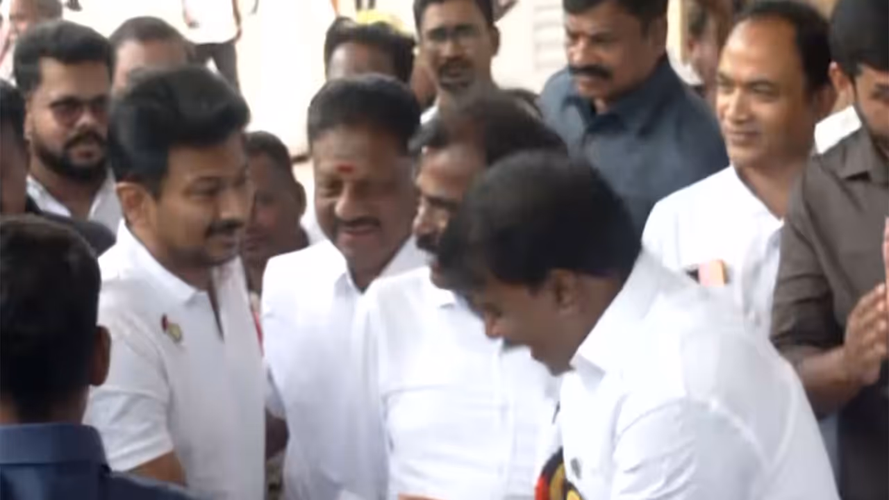 Udhayanidhi Stalin with DMK leaders ahead of party's executive meeting (Photo/ANI) Udhayanidhi Stalin with DMK leaders ahead of party's executive meeting (Photo/ANI)