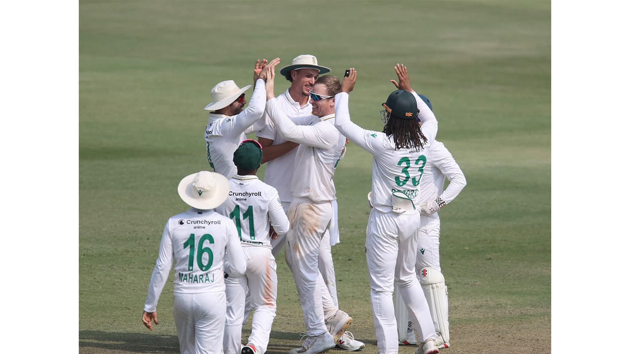 SA team celebrating. (Photo: @ProteasMenCSA X) SA team celebrating. (Photo: @ProteasMenCSA X)