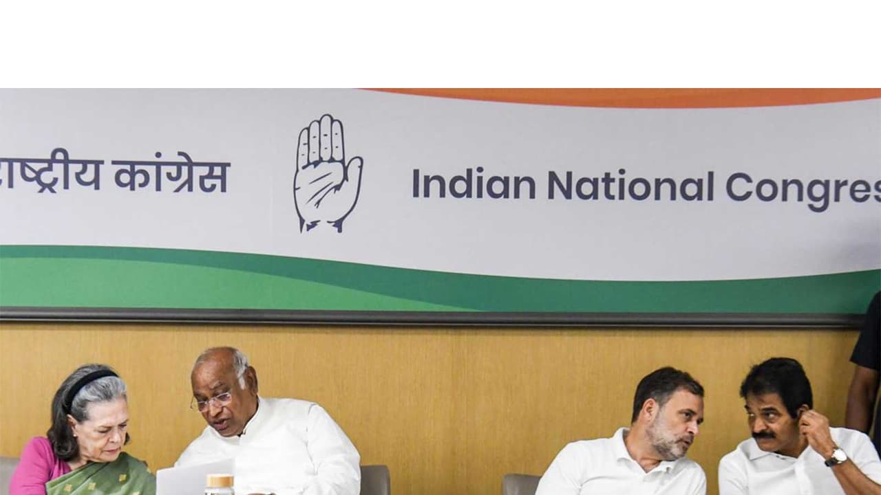 CPP Chairperson Sonia Gandhi, Congress chief Mallikarjun Kharge, LoP in Lok Sabha Rahul Gandhi and Gen Secy (O) KC Venugopal (File Photo/ANI) CPP Chairperson Sonia Gandhi, Congress chief Mallikarjun Kharge, LoP in Lok Sabha Rahul Gandhi and Gen Secy (O) KC Venugopal (File Photo/ANI)