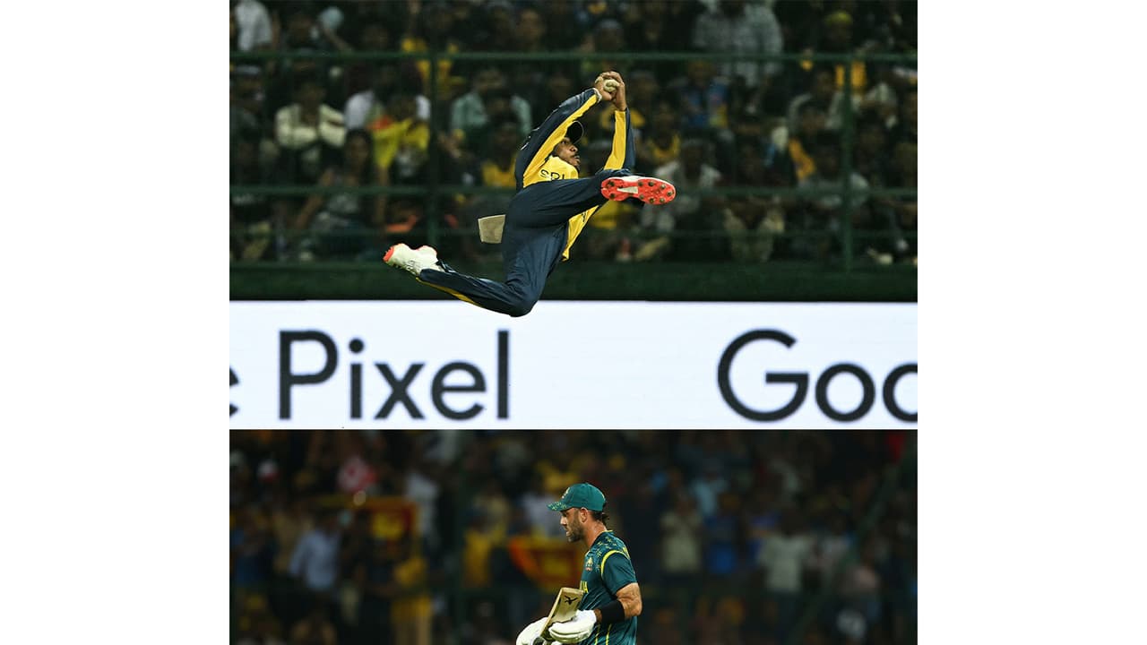 Nissanka's catch to dismiss Maxwell. (Photo: @ICC X) Nissanka's catch to dismiss Maxwell. (Photo: @ICC X)
