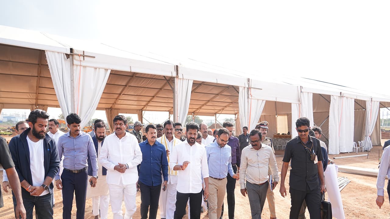 Telangana Chief Minister A Revanth Reddy reviews arrangements at venue of Global Summit (Photo/Telangana CMO) Telangana Chief Minister A Revanth Reddy reviews arrangements at venue of Global Summit (Photo/Telangana CMO)