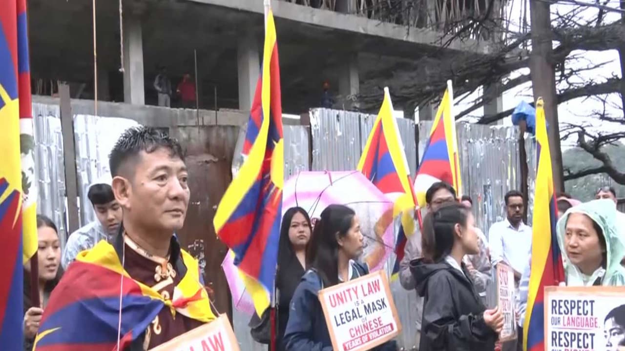 Tibetan activists stage a protest during a Global Day of Action against China's "Law on Promoting Ethnic Unity and Progress" (Photo/ANI) Tibetan activists stage a protest during a Global Day of Action against China's "Law on Promoting Ethnic Unity and Progress" (Photo/ANI)