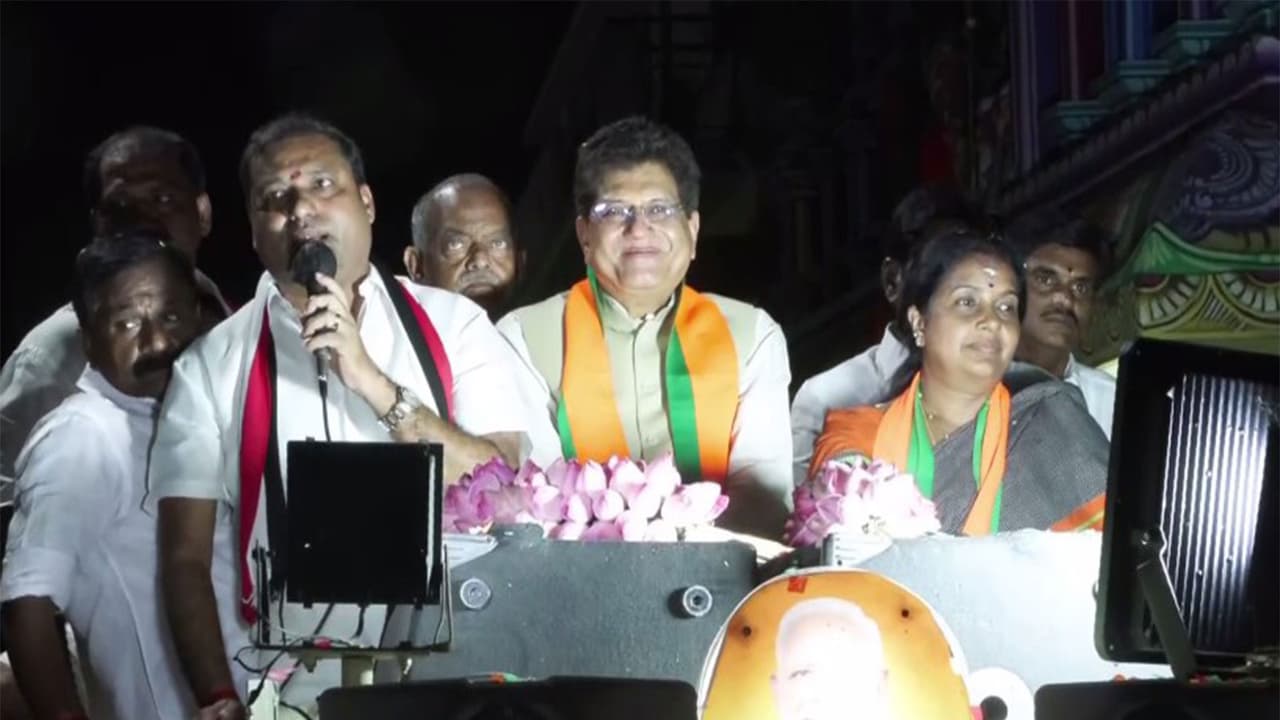 Visual from Union Minister Piyush Goyal's campaign roadshow in Coimbatore (Photo/ANI) Visual from Union Minister Piyush Goyal's campaign roadshow in Coimbatore (Photo/ANI)