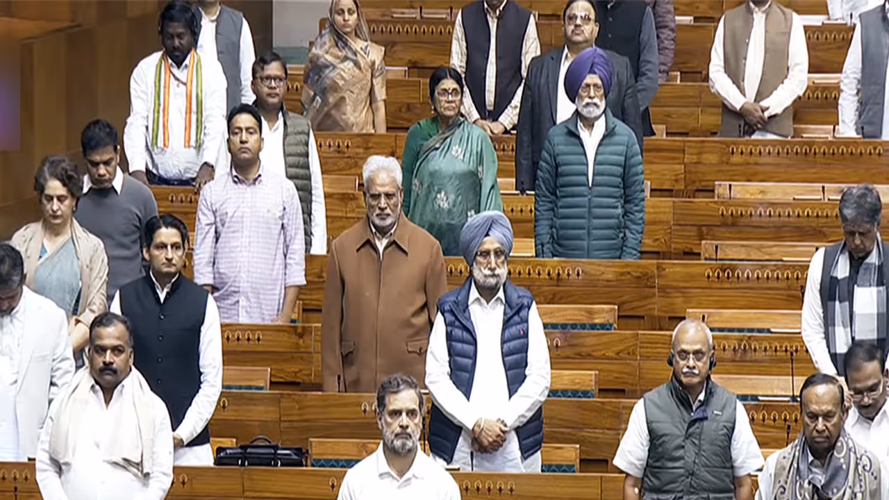 Congress MPs in Lok Sabha during 2025 winter session of Parliament (Photo/ANI) Congress MPs in Lok Sabha during 2025 winter session of Parliament (Photo/ANI)