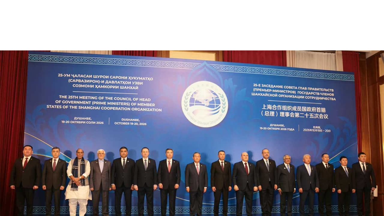 Defence Minister Rajnath Singh and other leaders pose for a group photo at the 25th meeting of the SCO Council of Heads of Government in Dushanbe. (Photo: X/@SpokespersonMoD) Defence Minister Rajnath Singh and other leaders pose for a group photo at the 25th meeting of the SCO Council of Heads of Government in Dushanbe. (Photo: X/@SpokespersonMoD)