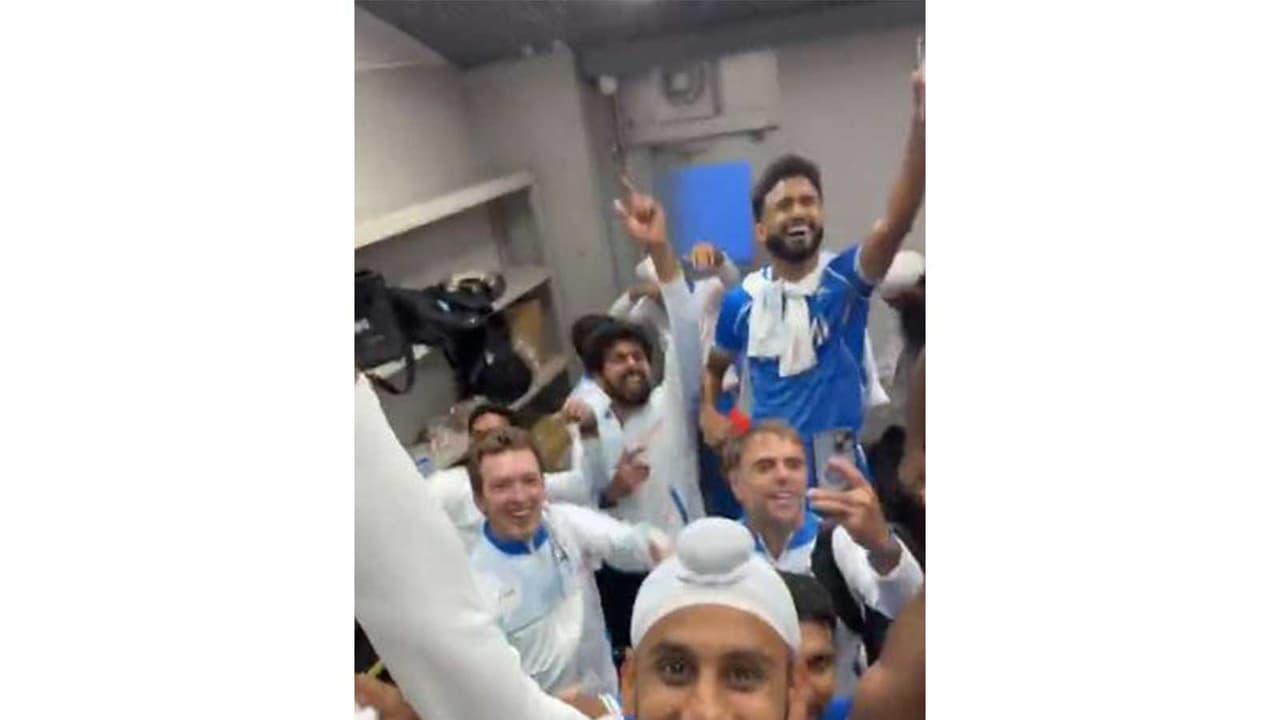 Indian men's hockey team celebrating in the dressing room. (Photo: @TheHockeyIndia X) Indian men's hockey team celebrating in the dressing room. (Photo: @TheHockeyIndia X)