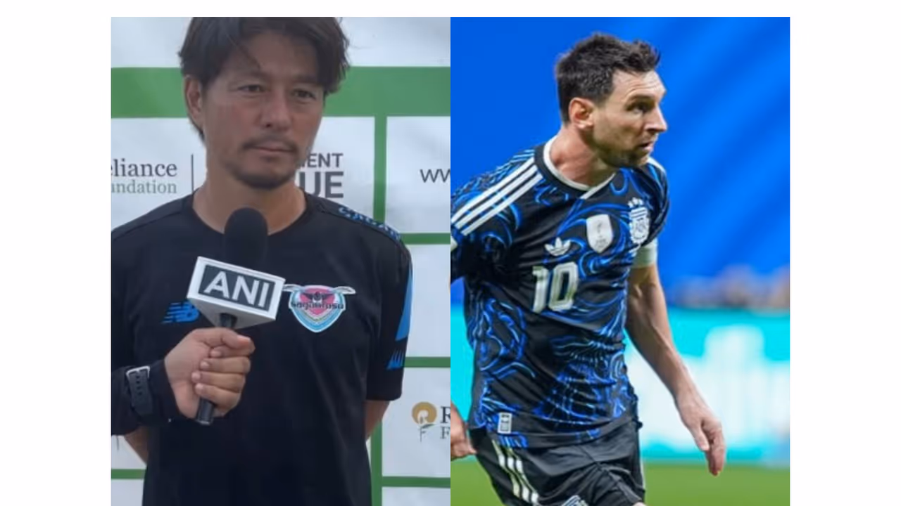 Sagan Tosu youth coach Takuma and Lionel Messi. (Photo: ANI and @leomessi X) Sagan Tosu youth coach Takuma and Lionel Messi. (Photo: ANI and @leomessi X)