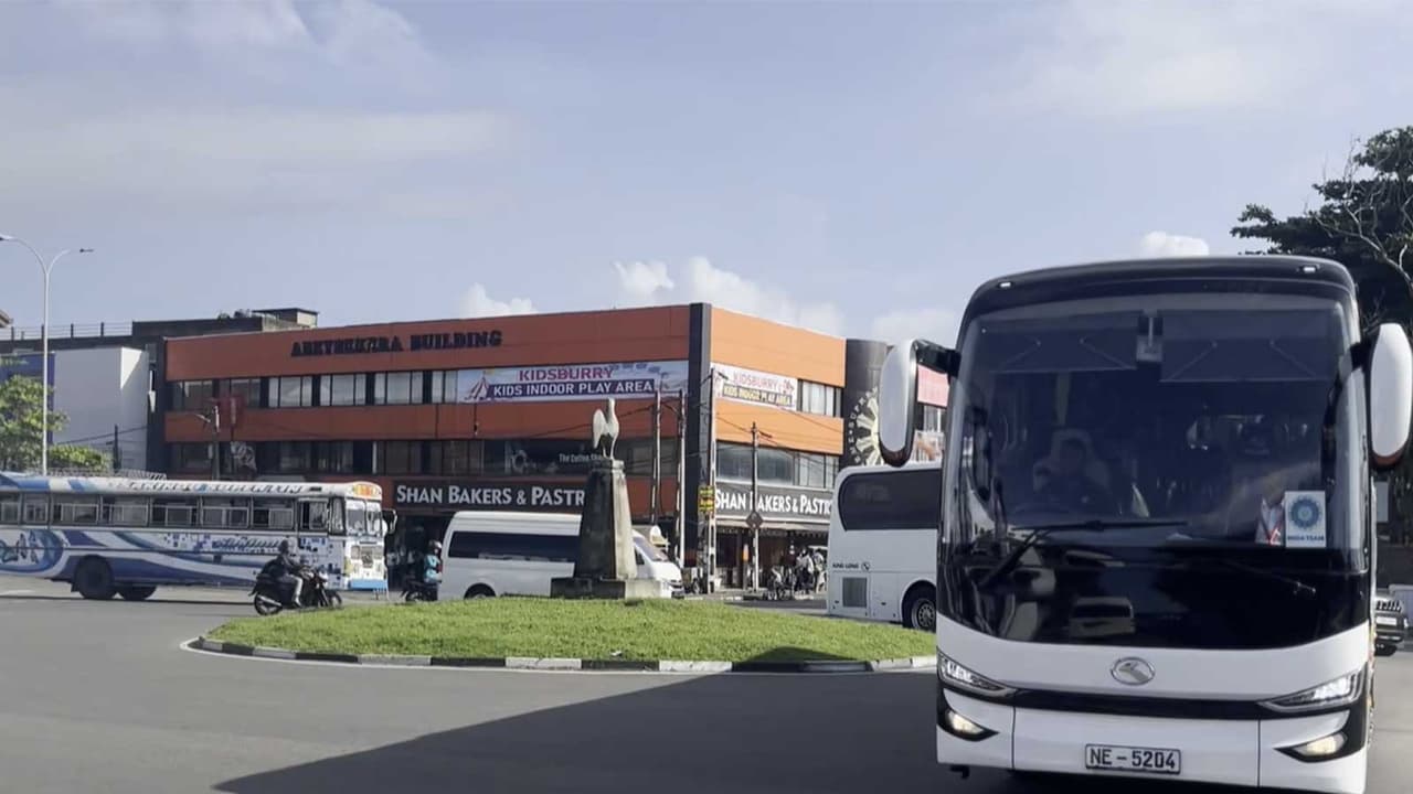 Team India bus arrives at Galle International Stadium. (Photo: ANI) Team India bus arrives at Galle International Stadium. (Photo: ANI)