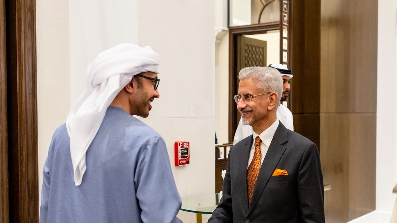 External Affairs Minister S Jaishankar with UAE Deputy Prime Minister and Foreign Minister Abdullah Bin Zayed Al Nahyan (Photo/X/@DrSJaishankar) External Affairs Minister S Jaishankar with UAE Deputy Prime Minister and Foreign Minister Abdullah Bin Zayed Al Nahyan (Photo/X/@DrSJaishankar)