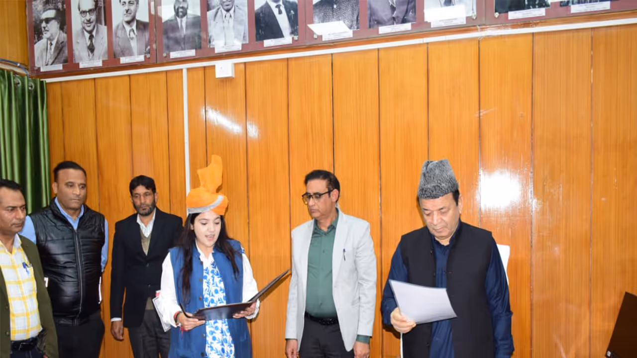 Devyani Rana takes oath as MLA of Nagrota in Jammu. (Photo/ANI) Devyani Rana takes oath as MLA of Nagrota in Jammu. (Photo/ANI)