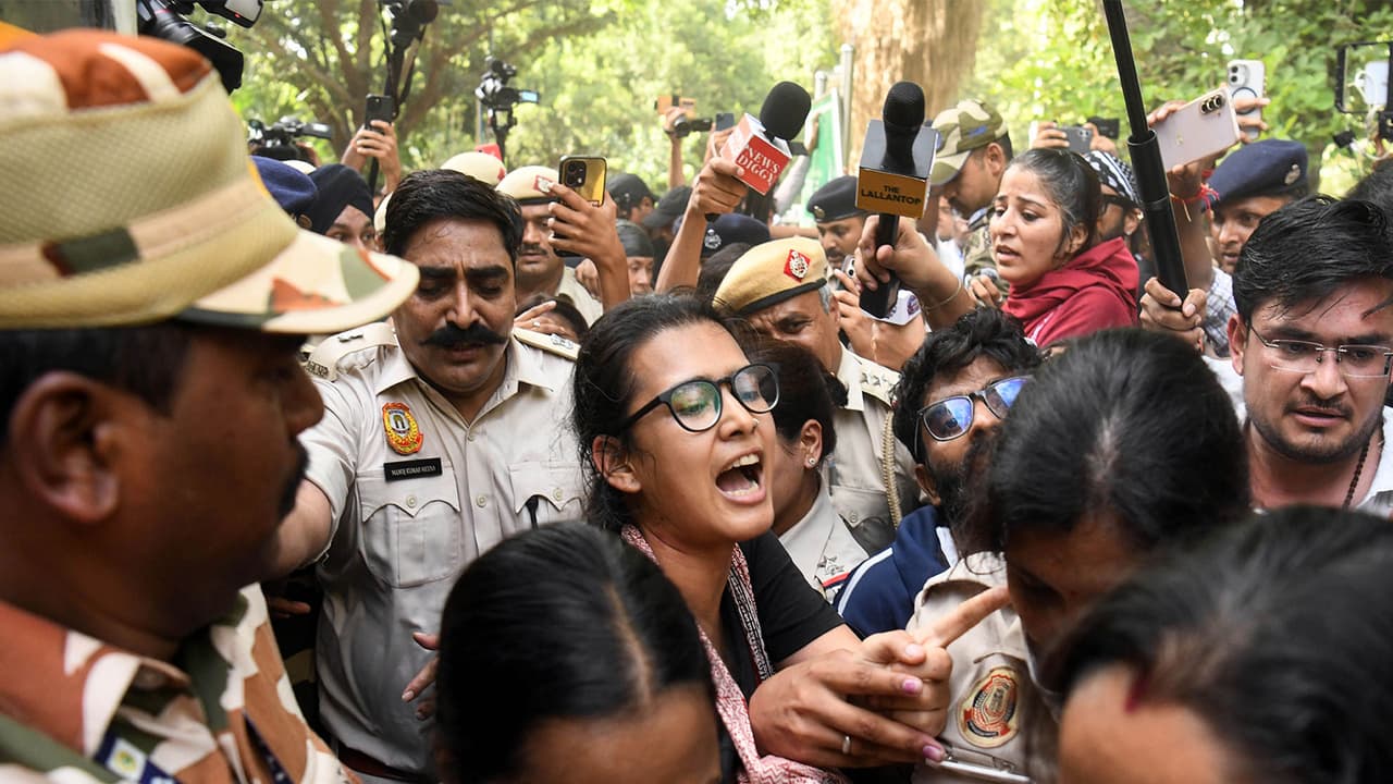 All India Students' Association (AISA) National President Neha Bora during a protest against Chief Election Commissioner Gyanesh Kumar (Photo/ANI) All India Students' Association (AISA) National President Neha Bora during a protest against Chief Election Commissioner Gyanesh Kumar (Photo/ANI)