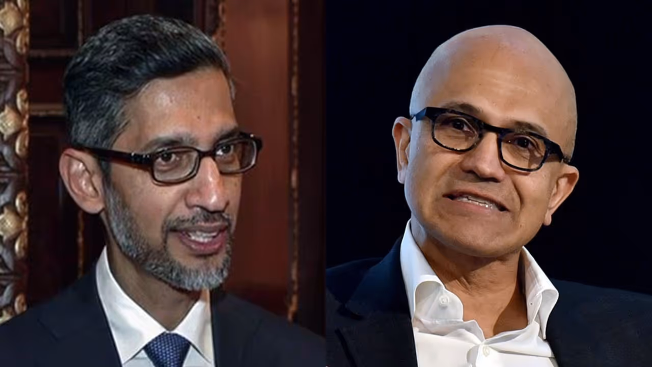 Satya Nadella, Chairman & CEO, Microsoft (R); Sundar Pichai, Google, CEO (L) (Photo/ ANI)