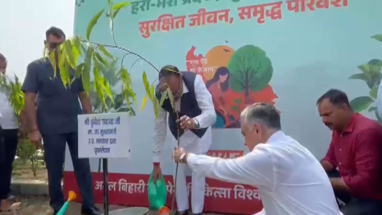 Uttar Pradesh Deputy Chief Minister Brajesh Pathak plants sapling at Atal Bihari Vajpayee Medical University (Photo/ANI) Uttar Pradesh Deputy Chief Minister Brajesh Pathak plants sapling at Atal Bihari Vajpayee Medical University (Photo/ANI)