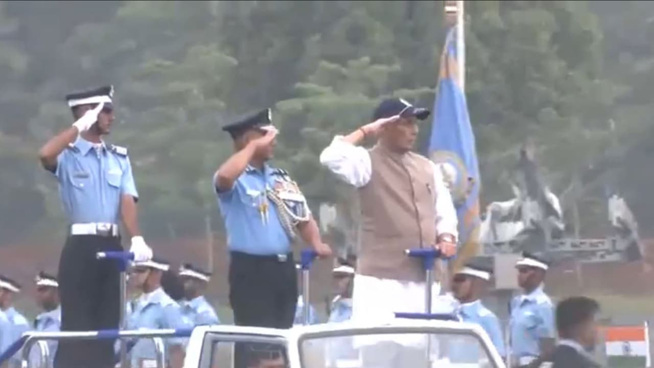 Defence Minister Rajnath Singh at the Air Force Academy (Photo/ANI) Defence Minister Rajnath Singh at the Air Force Academy (Photo/ANI)