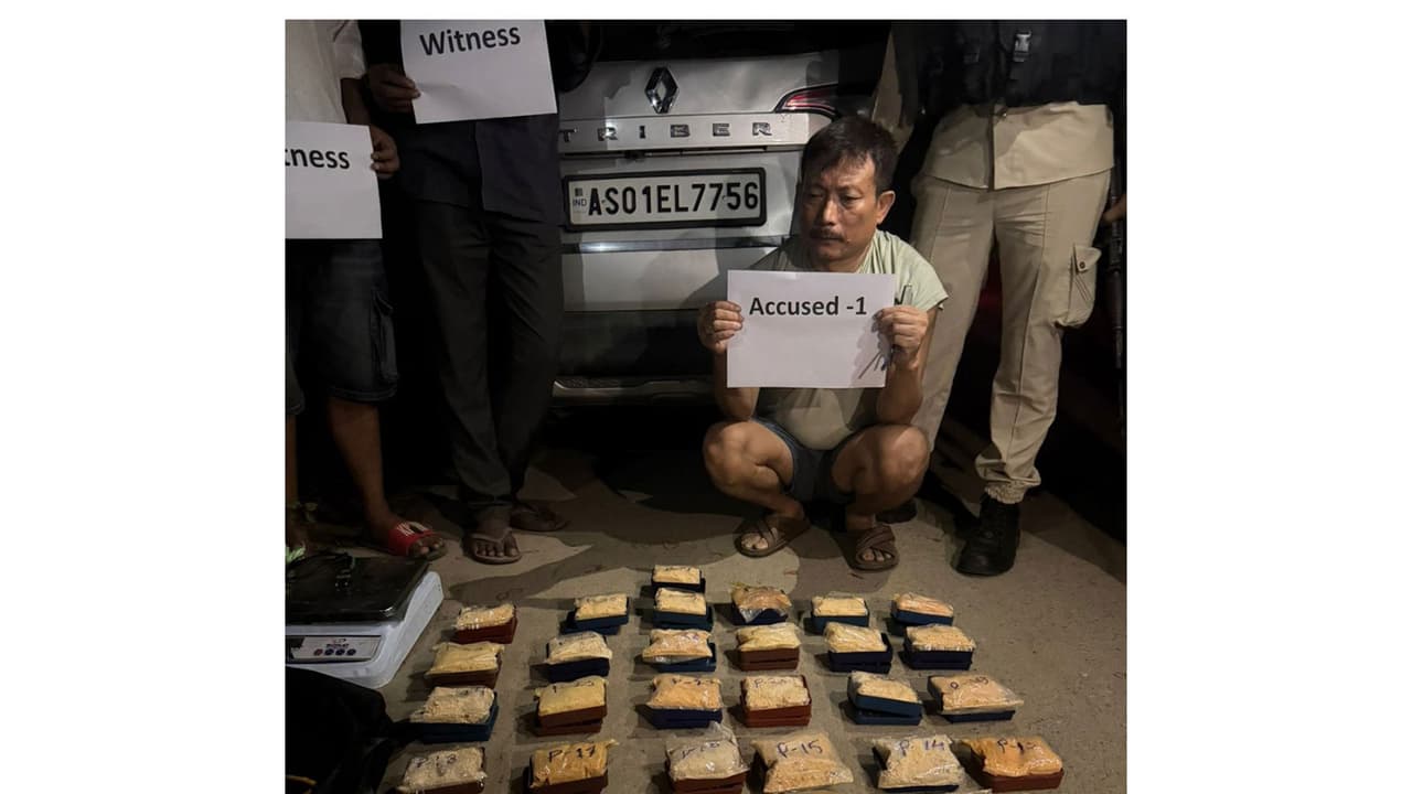 A drug trafficker apprehended by Assam STF (Photo/X/@STFAssam) A drug trafficker apprehended by Assam STF (Photo/X/@STFAssam)