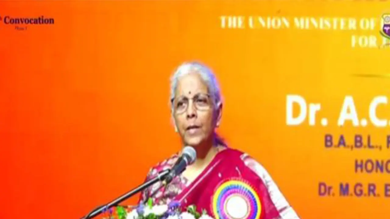 Union Minister of Finance Nirmala Sitharaman at at the Convocation Ceremony of Dr. M.G.R. Educational & Research Institute in Chennai, Tamil Nadu (Photo/X@nsitharamanoffc) Union Minister of Finance Nirmala Sitharaman at at the Convocation Ceremony of Dr. M.G.R. Educational & Research Institute in Chennai, Tamil Nadu (Photo/X@nsitharamanoffc)