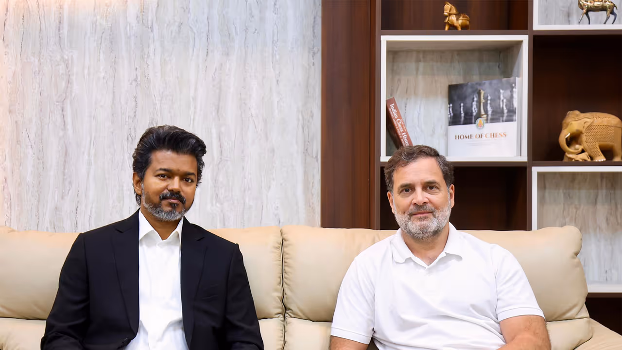 TVK Chief Vijay and Lok Sabha LoP Rahul Gandhi (File photo/ANI) TVK Chief Vijay and Lok Sabha LoP Rahul Gandhi (File photo/ANI)
