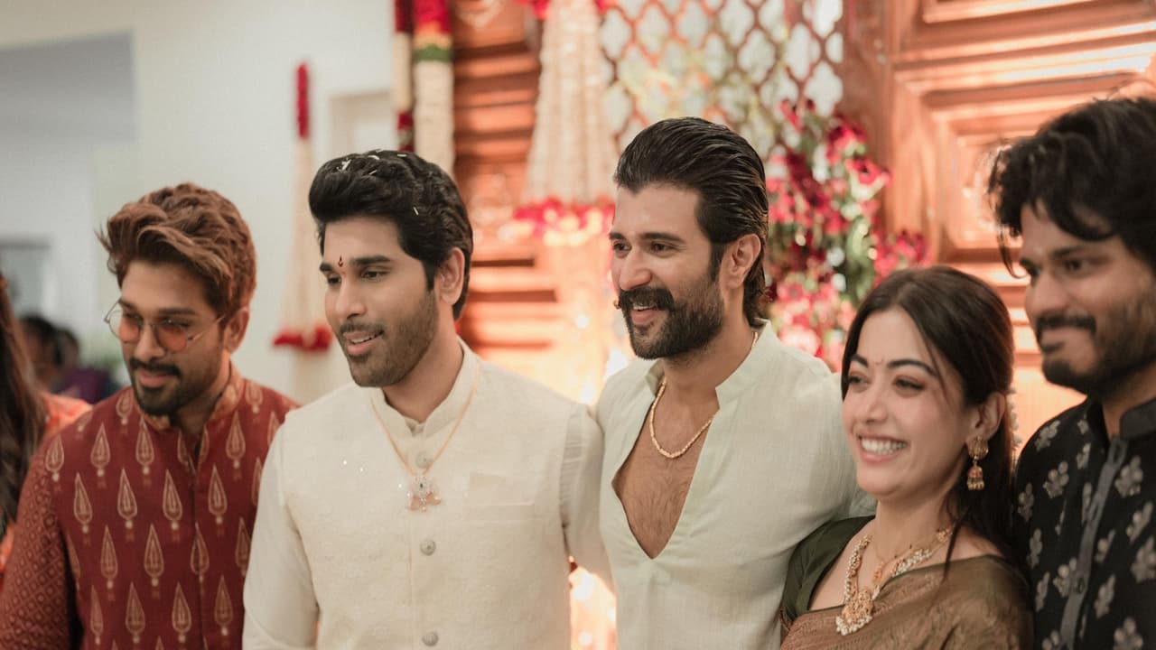 Rashmika, Vijay at Allu Sirish's pre wedding function (Image source: Allu Sirish's team) Rashmika, Vijay at Allu Sirish's pre wedding function (Image source: Allu Sirish's team)