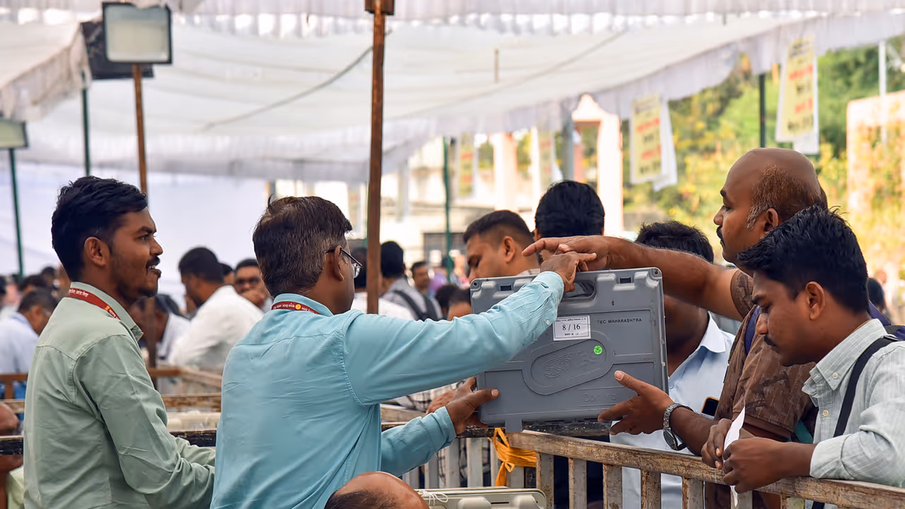 Polling officials collect election materials before leaving for their respective polling stations (Photo: ANI) Polling officials collect election materials before leaving for their respective polling stations (Photo: ANI)
