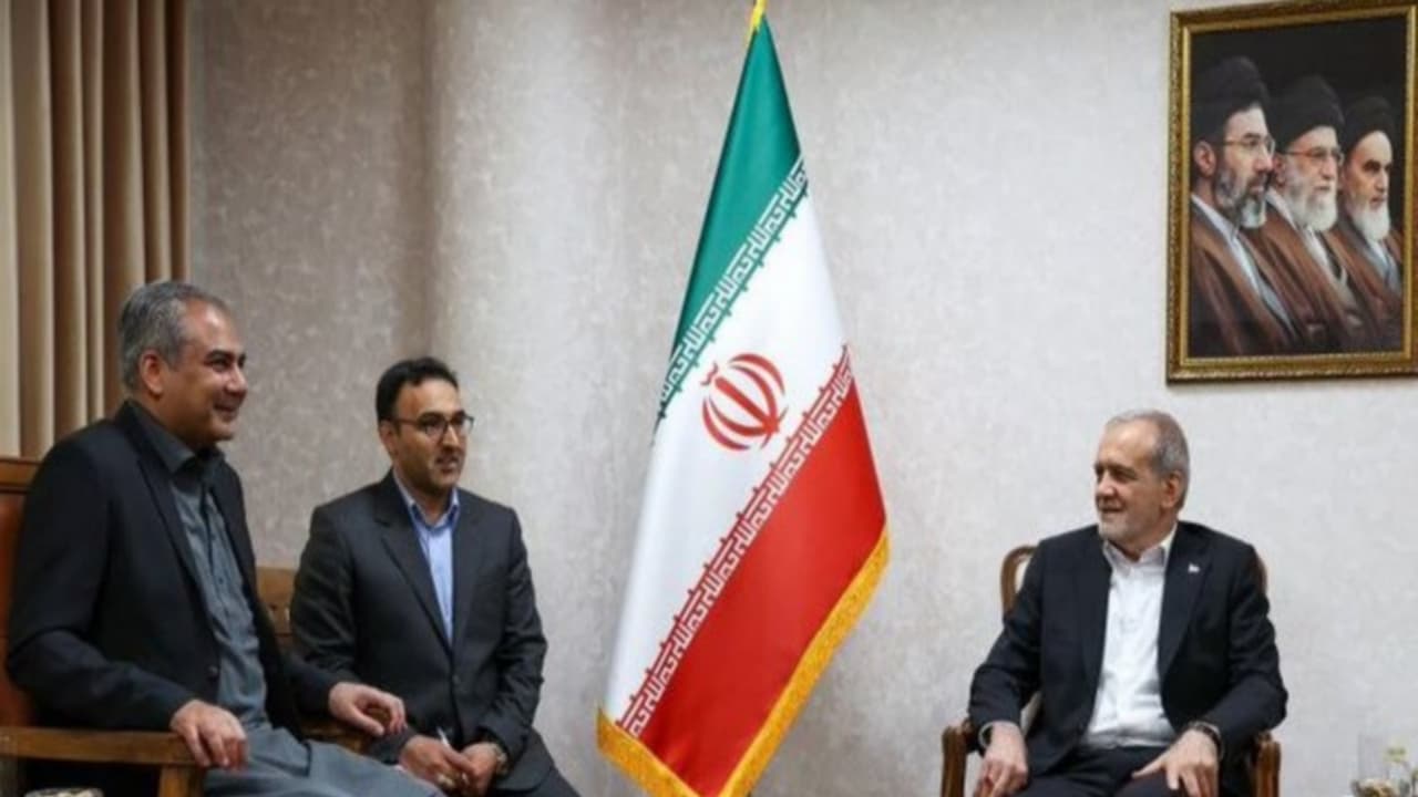 Pak Interior Minister Mohsin Naqvi with Iran President Masoud Pezeshkian (Photo/Iran State Media) Pak Interior Minister Mohsin Naqvi with Iran President Masoud Pezeshkian (Photo/Iran State Media)