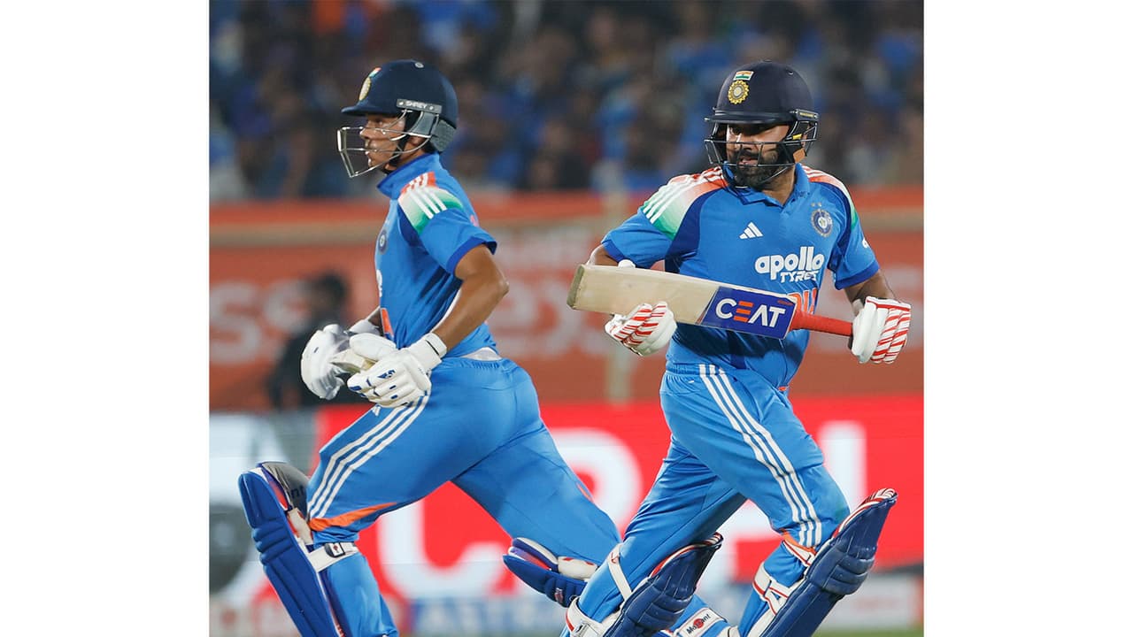 Indian openers Yashasvi Jaiswal and Rohit Sharma running between the wickets (Photo: ANI)