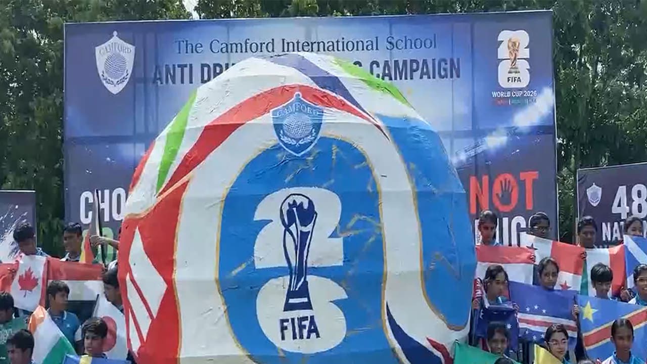 Coimbatore students launch FIFA themed anti drug campaign (Photo: ANI) Coimbatore students launch FIFA themed anti drug campaign (Photo: ANI)
