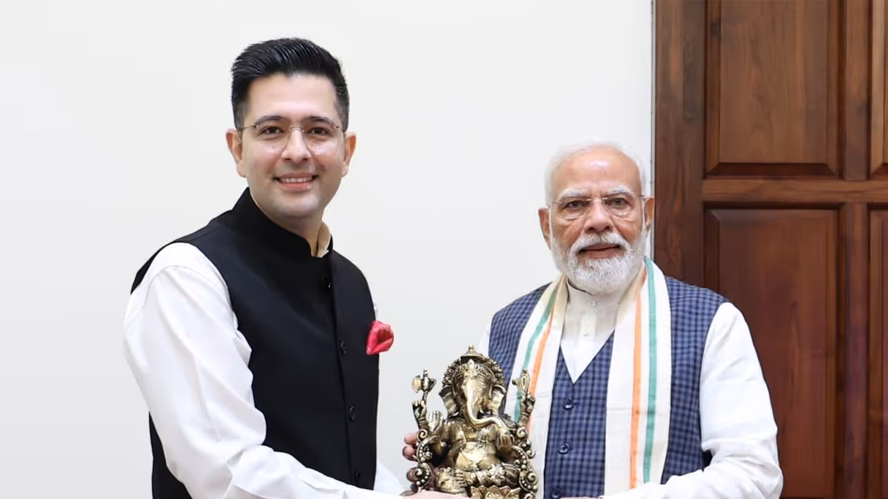 Rajya Sabha MP Raghav Chadha meets PM Modi (Photo/ANI) Rajya Sabha MP Raghav Chadha meets PM Modi (Photo/ANI)