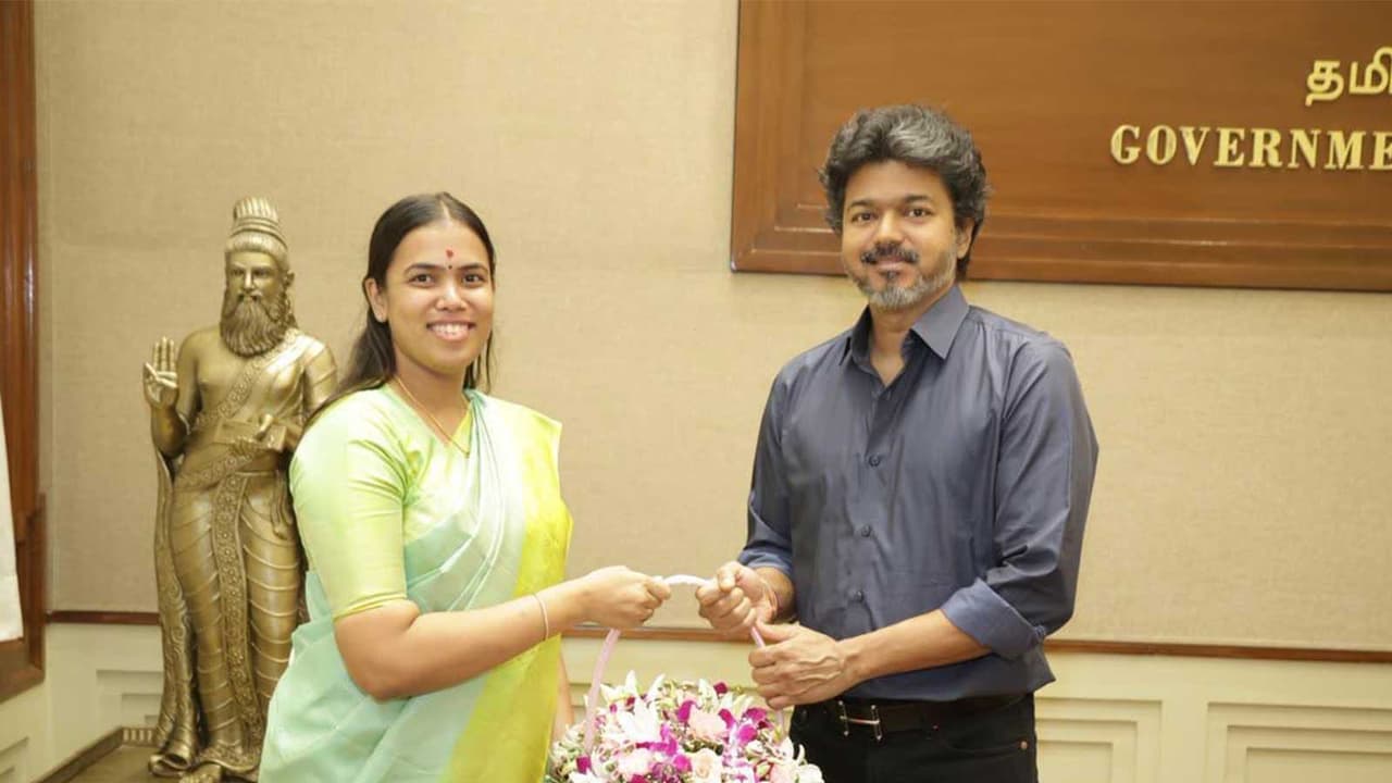 Tamil Nadu CM C joseph Vijay and Industries Minister Keerthana (Photo/ANI) Tamil Nadu CM C joseph Vijay and Industries Minister Keerthana (Photo/ANI)