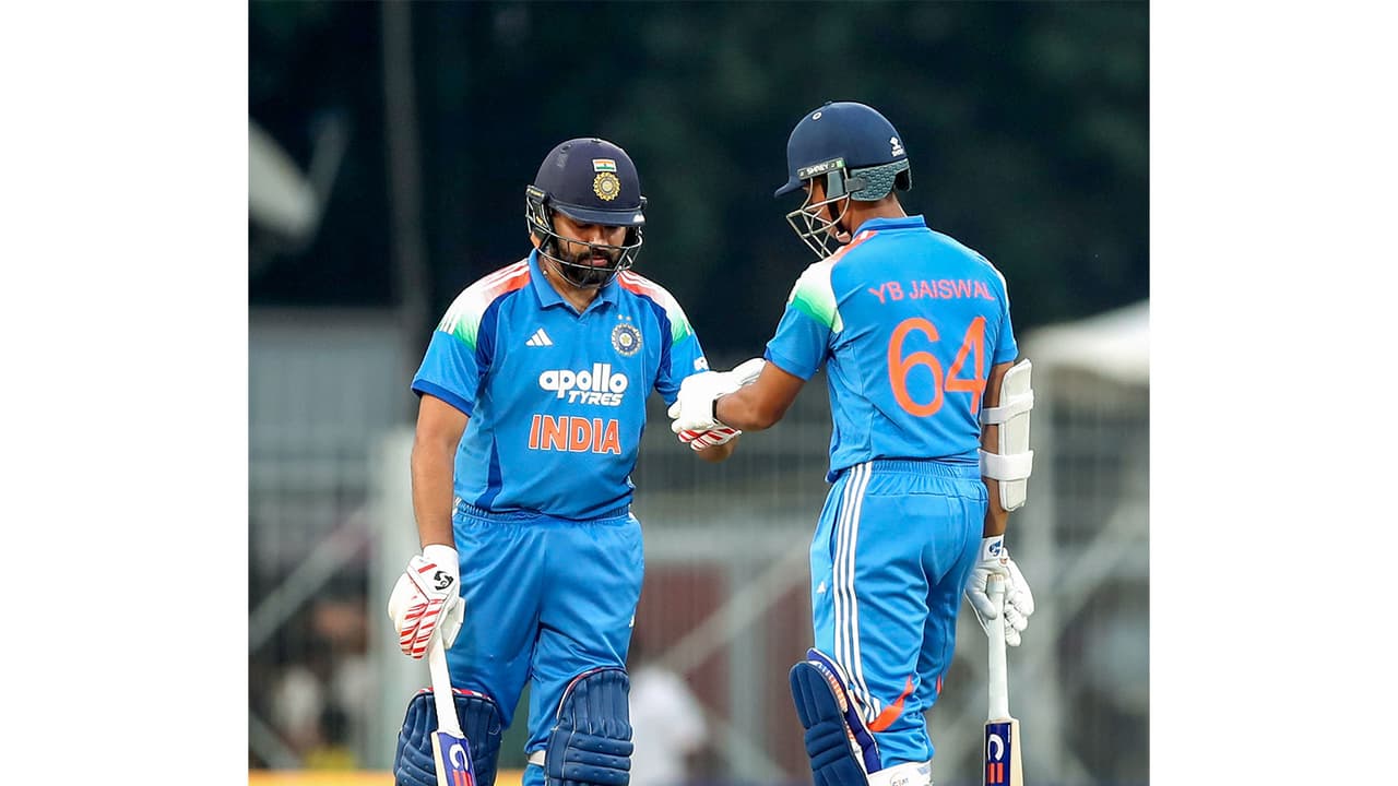 Rohit Sharma and Yashasvi Jaiswal in action. (Photo: ANI) Rohit Sharma and Yashasvi Jaiswal in action. (Photo: ANI)