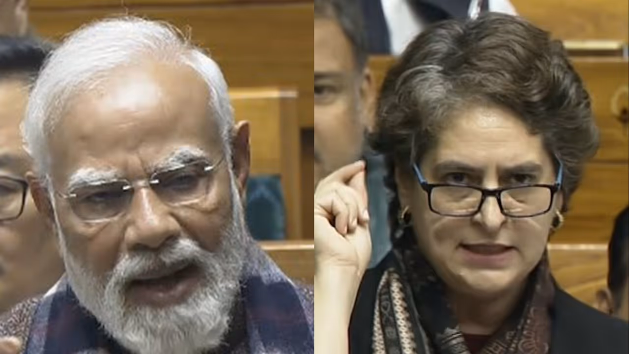 PM Narendra Modi and Congress leader Priyanka Gandhi Vadra (Photo/Sansad TV)