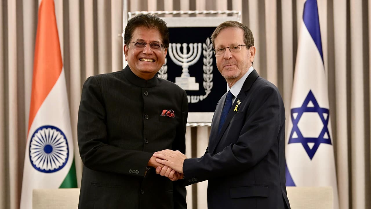 Union Minister Piyush Goyal with Israel's President Isaac Herzog. (Photo/X@PiyushGoyal) Union Minister Piyush Goyal with Israel's President Isaac Herzog. (Photo/X@PiyushGoyal)