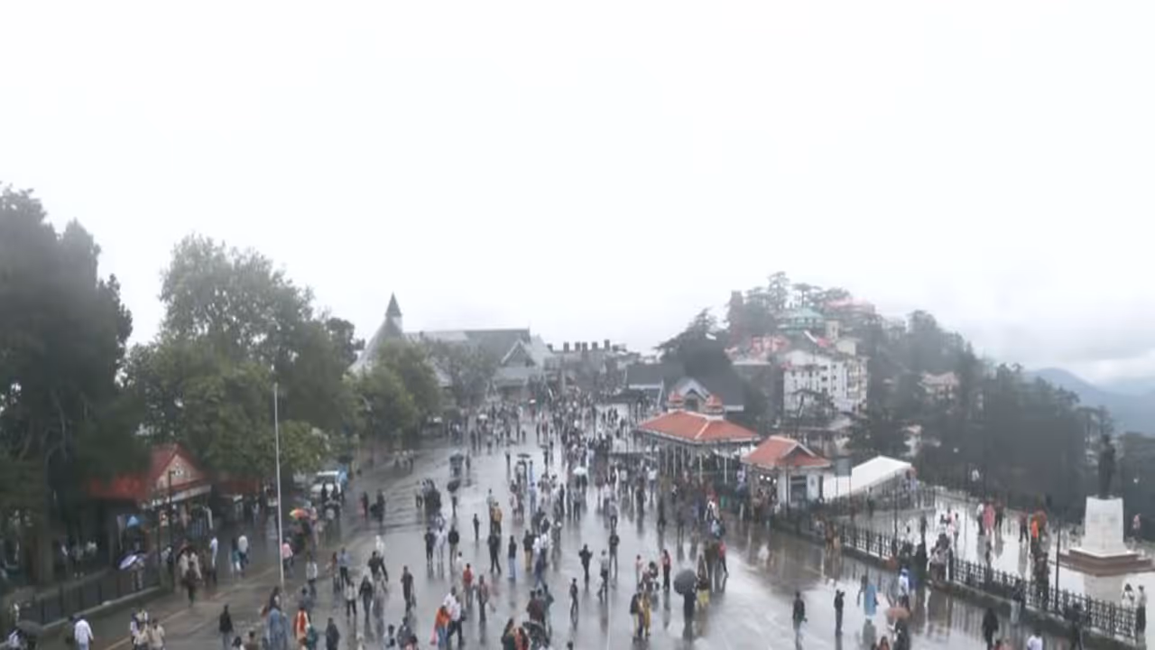 Tourists enjoy pleasant weather after rain in Shimla (Photo/ANI) Tourists enjoy pleasant weather after rain in Shimla (Photo/ANI)