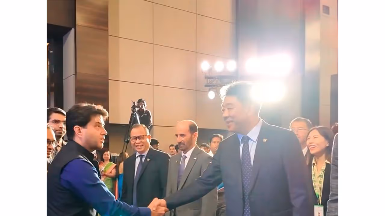 Union Minister of Communications, Jyotiraditya Scindia welcomes BRICS delegation (Photo X/Jyotiraditya M. Scindia) Union Minister of Communications, Jyotiraditya Scindia welcomes BRICS delegation (Photo X/Jyotiraditya M. Scindia)