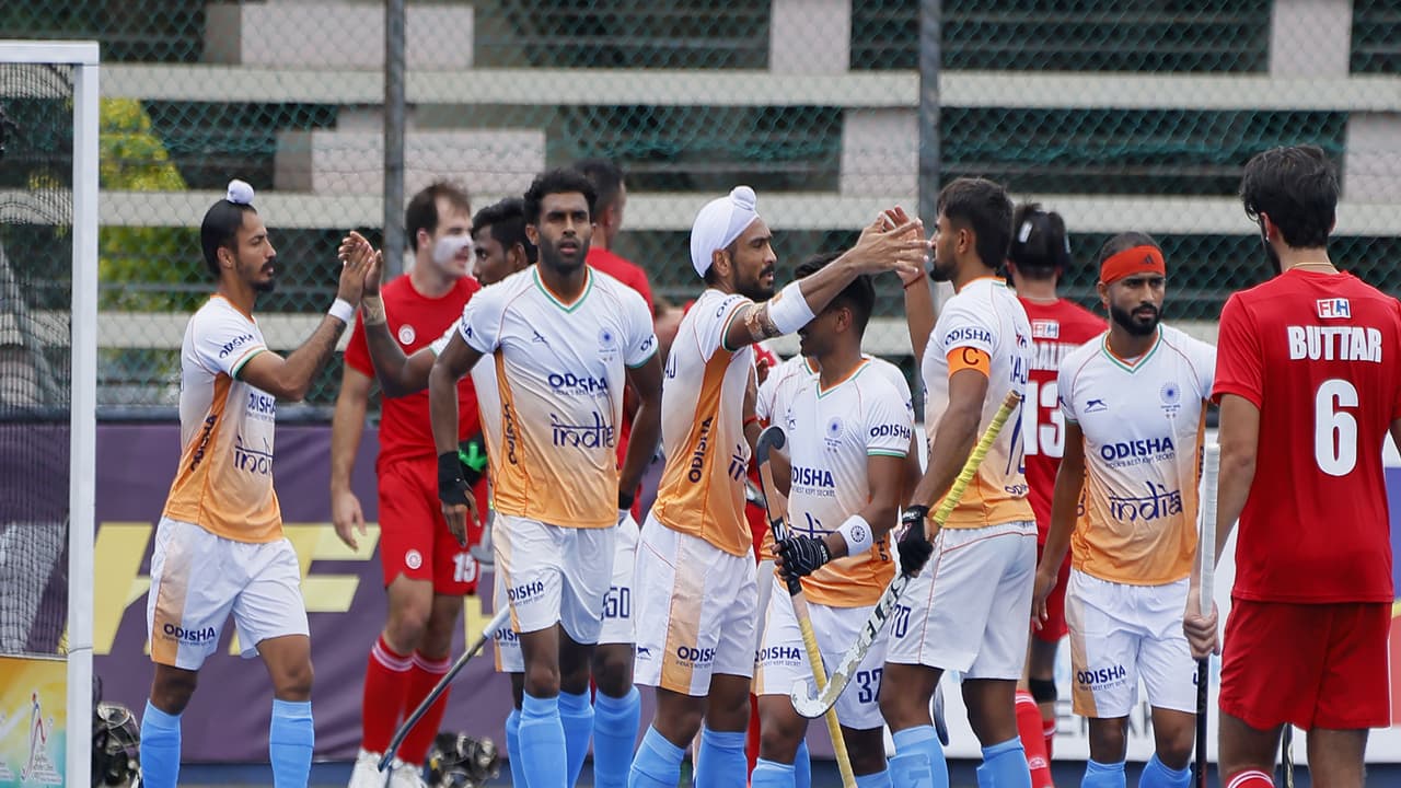 India hockey team celebrate after beating Canada (Image: HI) India hockey team celebrate after beating Canada (Image: HI)