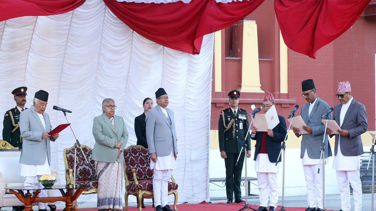 Nepal PM Karki inducts four new ministers (Photo/Nepal PMO) Nepal PM Karki inducts four new ministers (Photo/Nepal PMO)