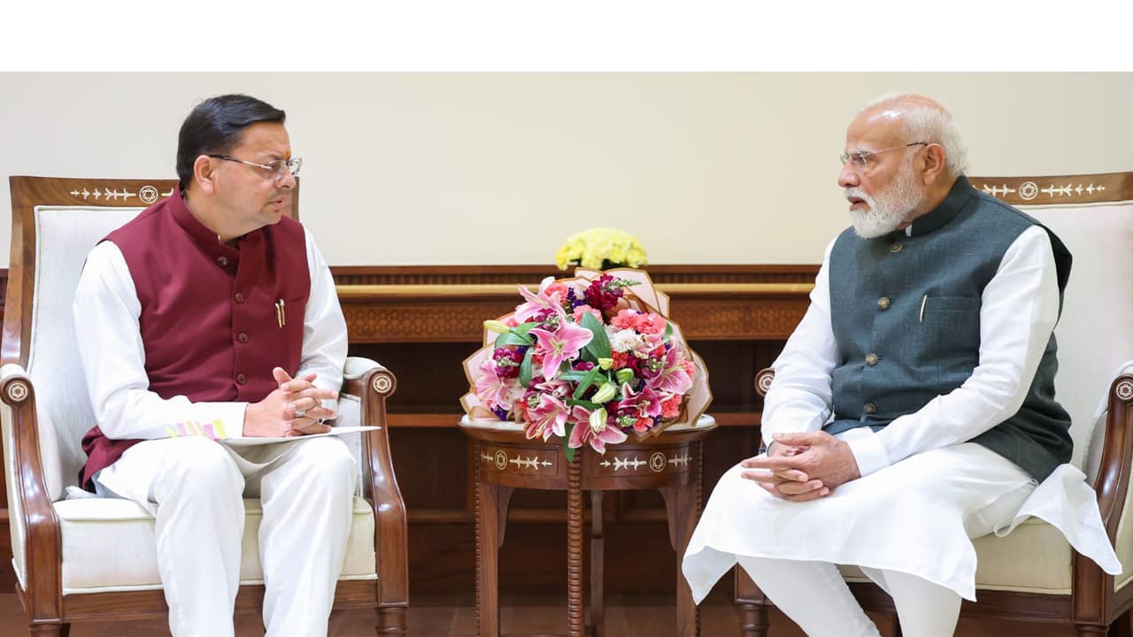Uttarakhand Chief Minister Pushkar Singh Dhami with Prime Minister Narendra Modi i(Photo/Uttarakhand CMO) Uttarakhand Chief Minister Pushkar Singh Dhami with Prime Minister Narendra Modi i(Photo/Uttarakhand CMO)