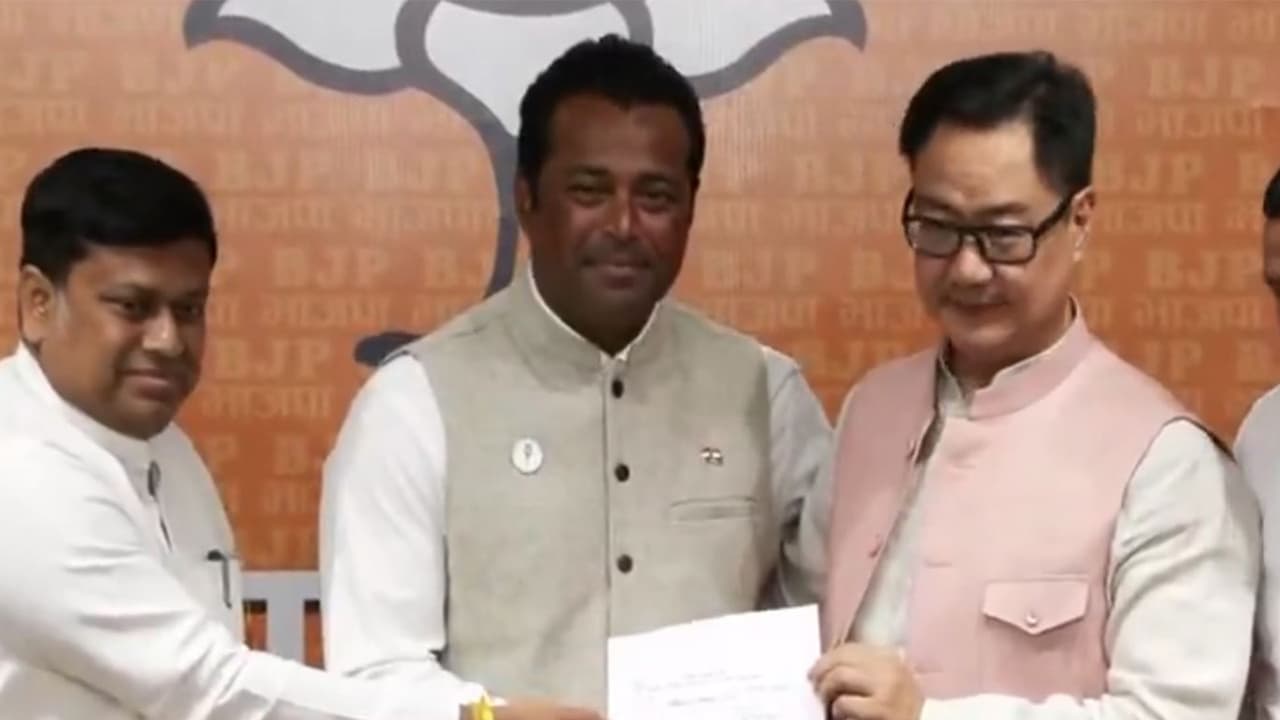 Olympic medalist Leander Paes joins BJP (Photo/ANI) Olympic medalist Leander Paes joins BJP (Photo/ANI)