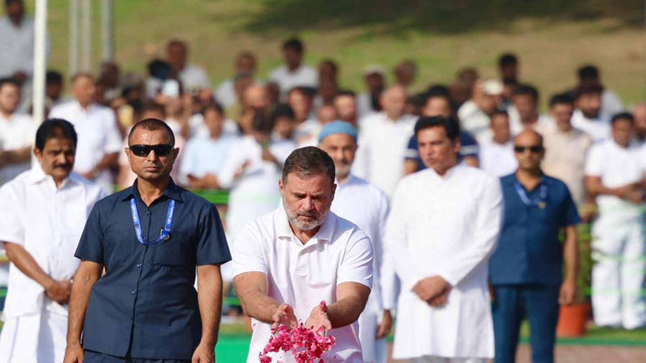 Rahul Gandhi while paying floral tribute to Jawaharlal Nehru at Shani Van memorial (Photo/@RahulGandhi/X) Rahul Gandhi while paying floral tribute to Jawaharlal Nehru at Shani Van memorial (Photo/@RahulGandhi/X)