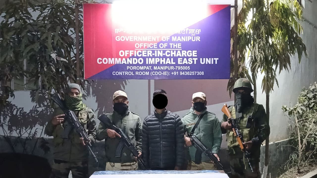 Security forces arrest an extortionist RPF/PLA active cadre (Photo/Manipur Police) Security forces arrest an extortionist RPF/PLA active cadre (Photo/Manipur Police)