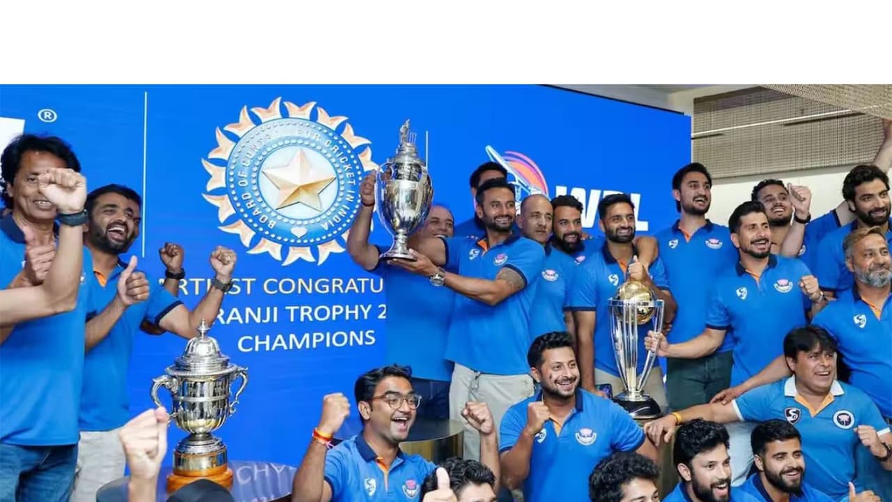 Jammu and Kashmir team with the Ranji Trophy title. (Photo: BCCI) Jammu and Kashmir team with the Ranji Trophy title. (Photo: BCCI)