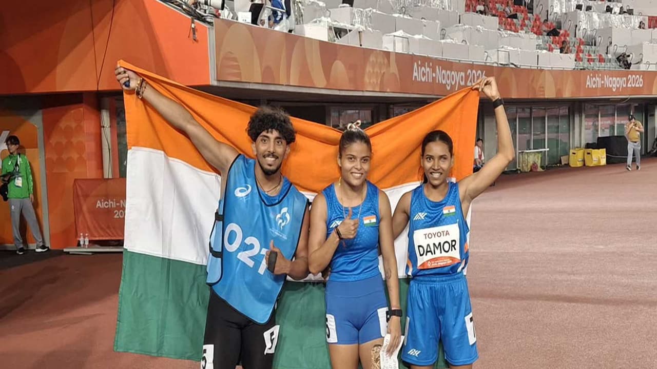 Simran Sharma won gold and Tejalben Damor won bronze in Women's 200m T12. (Photo/PCI) Simran Sharma won gold and Tejalben Damor won bronze in Women's 200m T12. (Photo/PCI)