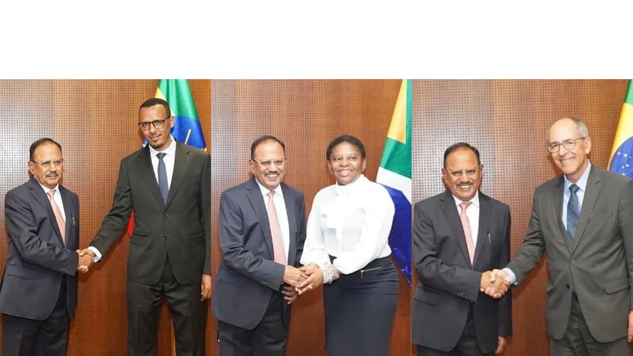 NSA Ajit Doval holds talks with senior Brazil, Ethiopia, South Africa security officials on sidelines of 16th BRICS NSAs Meeting (Photo/X@MEAIndia) NSA Ajit Doval holds talks with senior Brazil, Ethiopia, South Africa security officials on sidelines of 16th BRICS NSAs Meeting (Photo/X@MEAIndia)