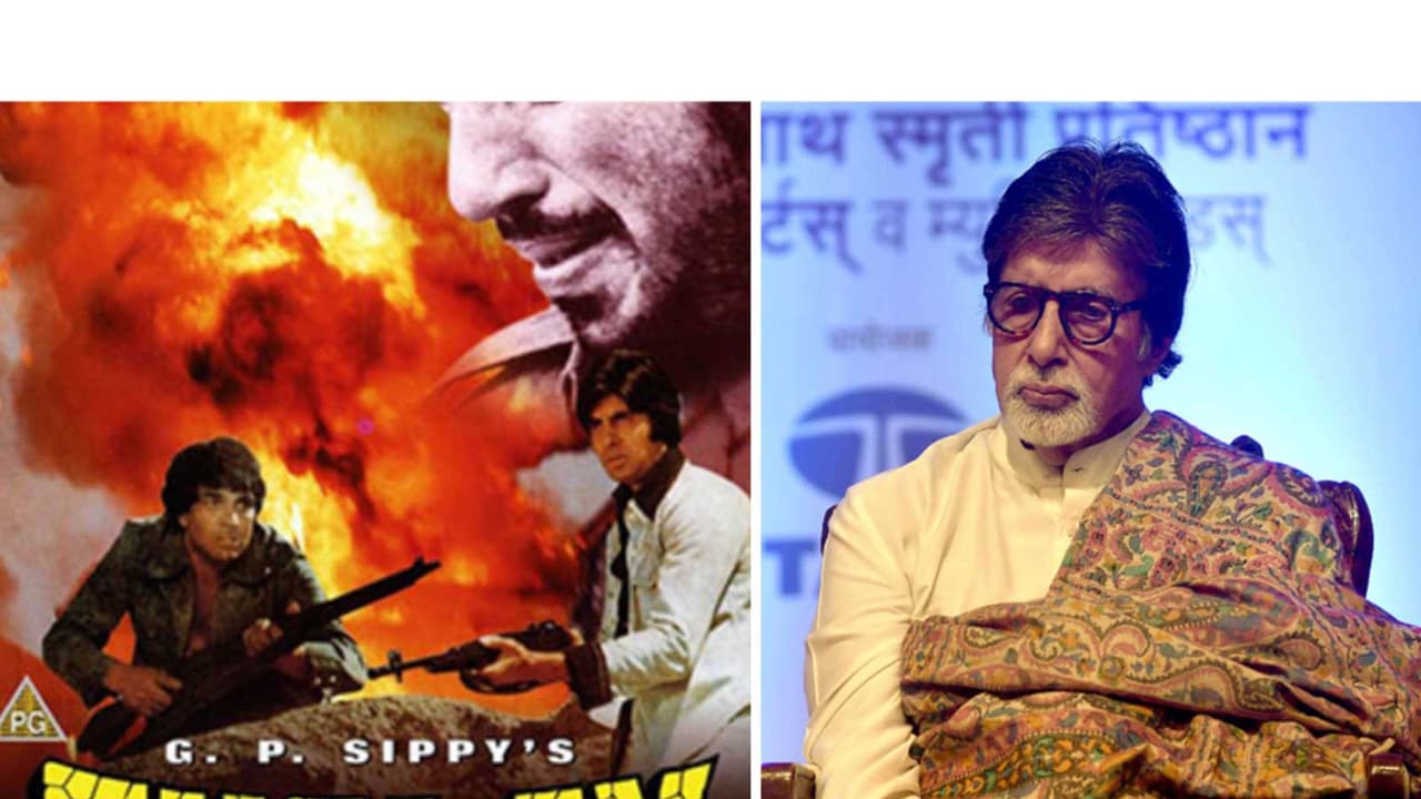 Sholay poster (R) Amitabh Bachchan (L) (Photos/Makers of Sholay, ANI) Sholay poster (R) Amitabh Bachchan (L) (Photos/Makers of Sholay, ANI)