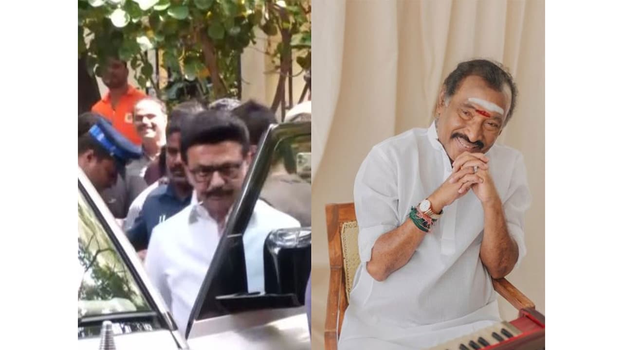 Veteran music director Deva (right), Former Tamil Nadu CM MK Stalin (left) (Photo/X@mkstalin) Veteran music director Deva (right), Former Tamil Nadu CM MK Stalin (left) (Photo/X@mkstalin)