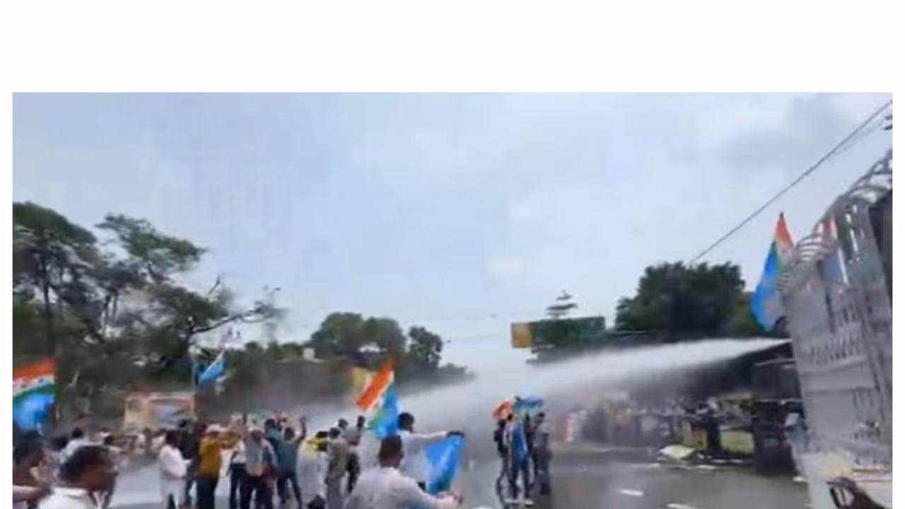 Police use water cannons on NSUI protesters during the CM House march in Patna. (Photo: NSUI/X) Police use water cannons on NSUI protesters during the CM House march in Patna. (Photo: NSUI/X)