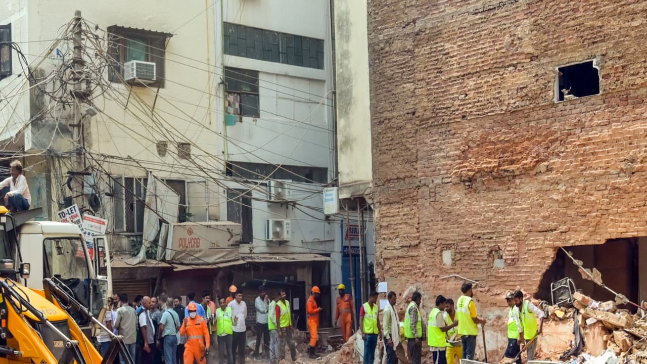 Visuals from the Satya Niketan building collapse site (File Photo/ANI) Visuals from the Satya Niketan building collapse site (File Photo/ANI)