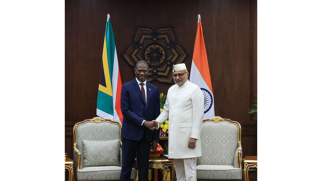South African Deputy President Shipokosa Paulus Mashatile meets Vice President CP Radhakrishnan (Photo/Fikile Marakalla The Presidency) South African Deputy President Shipokosa Paulus Mashatile meets Vice President CP Radhakrishnan (Photo/Fikile Marakalla The Presidency)