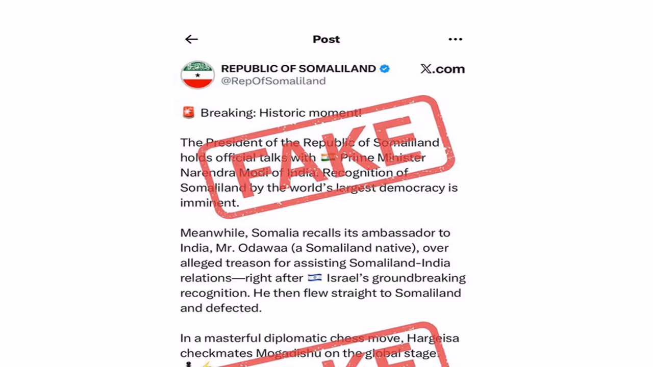 MEA Factcheck flags viral posts claiming India–Somaliland talks as fake (Photo: X/@MEAFactCheck) MEA Factcheck flags viral posts claiming India–Somaliland talks as fake (Photo: X/@MEAFactCheck)