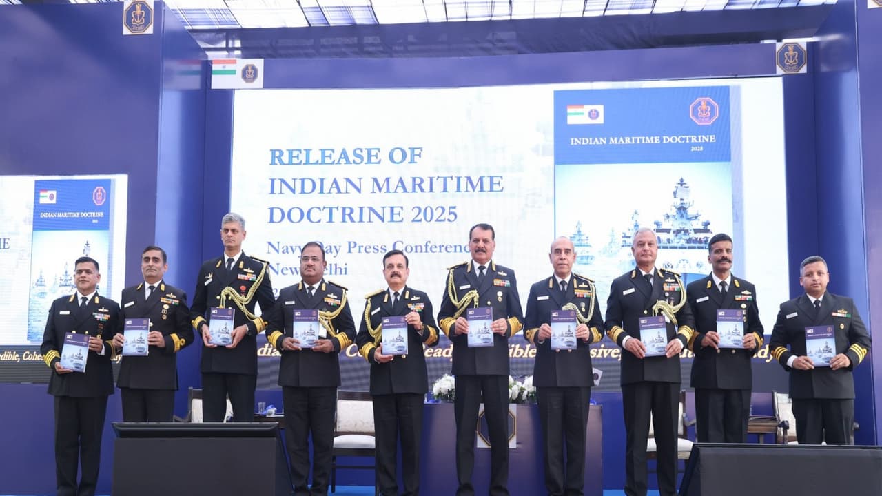 Indian Navy releases updated edition of the Indian Maritime Doctrine 2025 (Photo X/SpokespersonNavy) Indian Navy releases updated edition of the Indian Maritime Doctrine 2025 (Photo X/SpokespersonNavy)